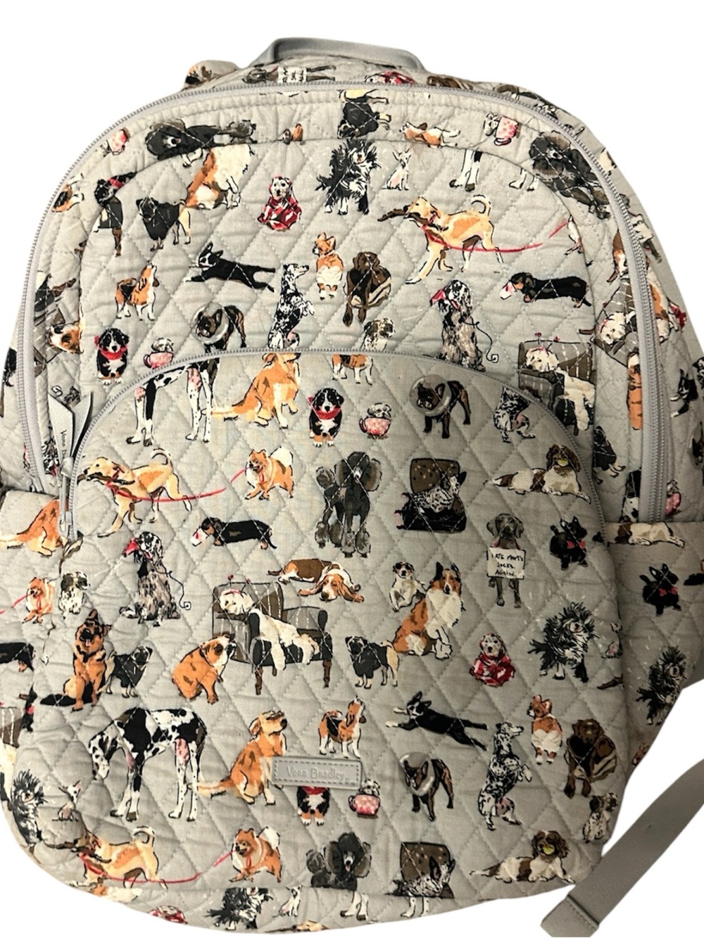 Vera Bradley Quilted Dog Print Backpack in Light Gray + matching water bottle - Picture 2 of 4